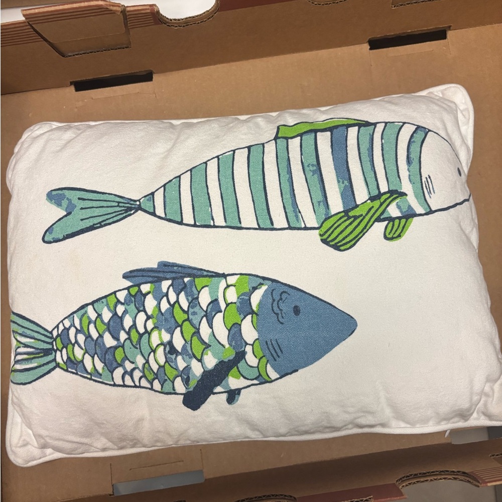 Decorative Fish Print Pillow - Blue & Green